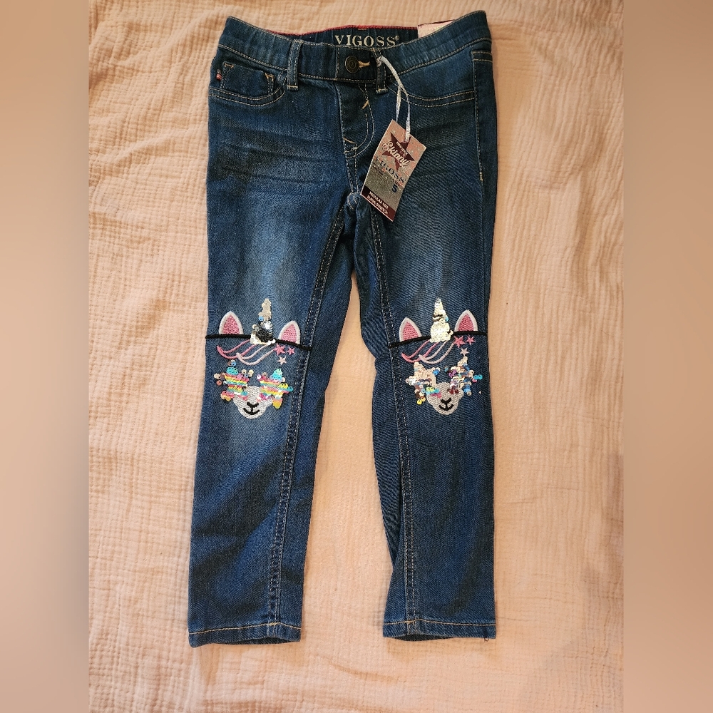 Girls Vigoss Reverse Sequin Unicorn Skinny Jeans